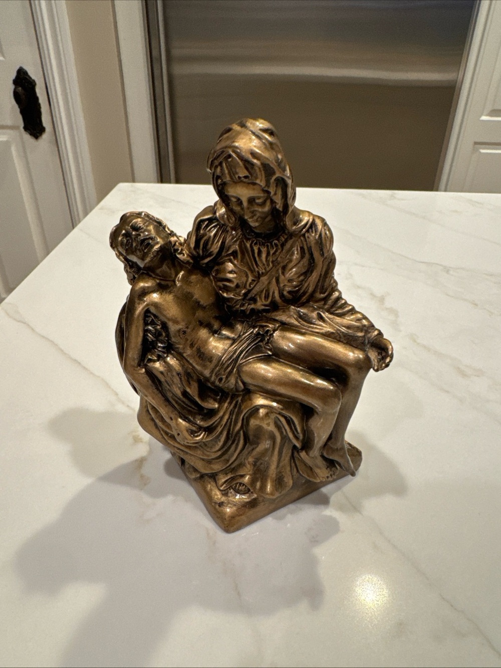 Bronze-Tone Pieta Sculpture Figurine Resin Art- Decorative Catholic Home Art